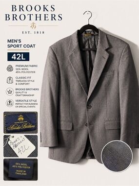 Brooks Brothers Gray Wool Blend Sport Coat Blazer Men’s 42L Classic Two Button